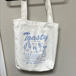 The Toast Podcast White Tote Bag with Blue Print
